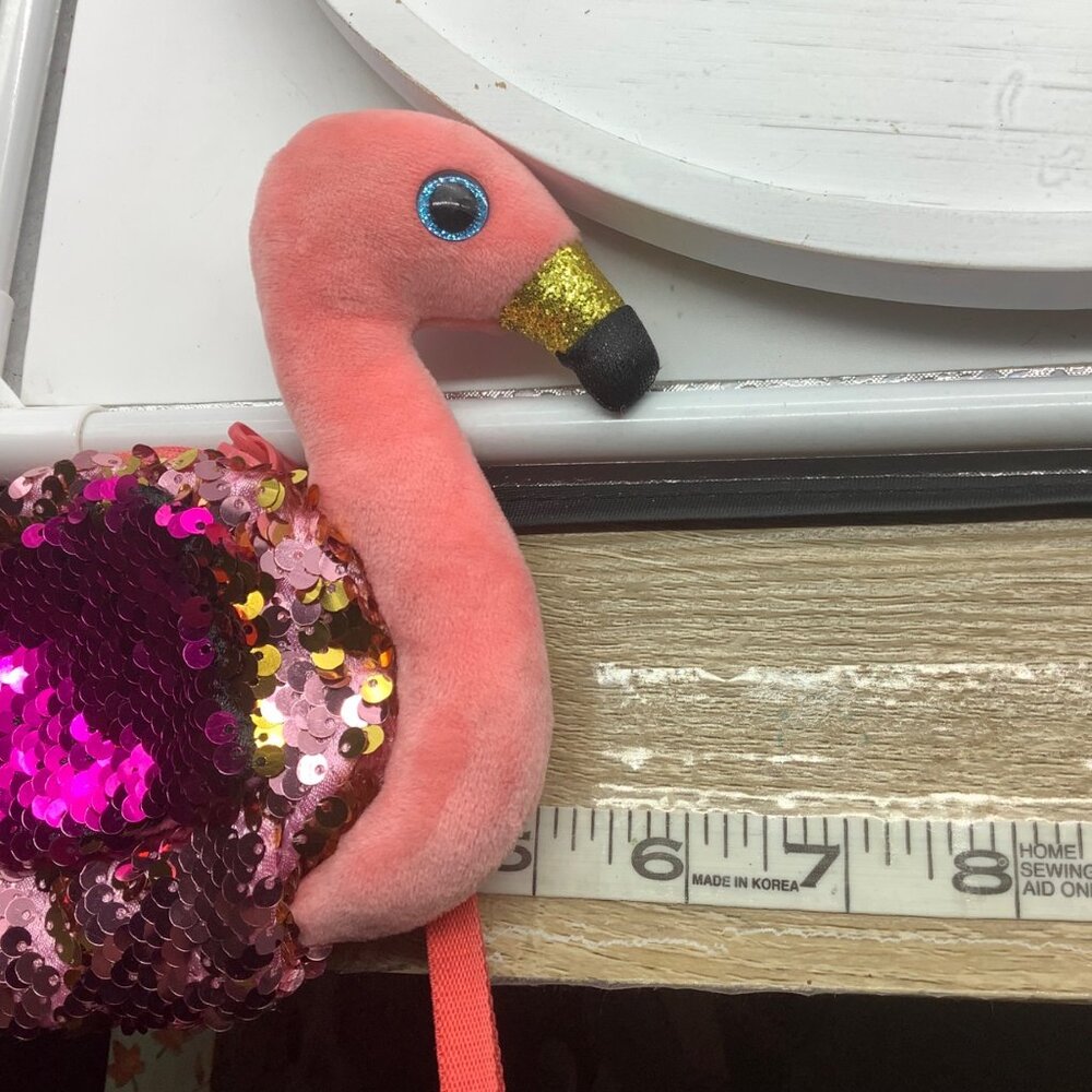 TY Beanie Babies Gilda Flamingo Sequins Pink Girl Wristlet Handbag Change Purse - Picture 6 of 6